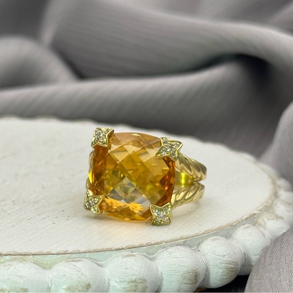 David Yurman 18K Yellow Gold Chatelaine Citrine & Diamond Ring size 6.5 / 9.56 G - Picture 2 of 7
